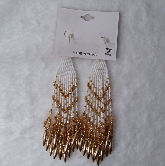 Multi-dangle Bead Pierce Earrings Gold White Beads Coco Skye - Picture 3 of 6